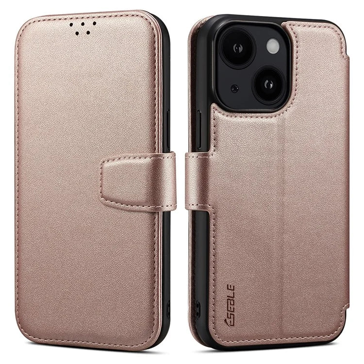 E1 For iPhone 15 Case Leather Wallet Drop-proof Phone Cover Compatible with MagSafe