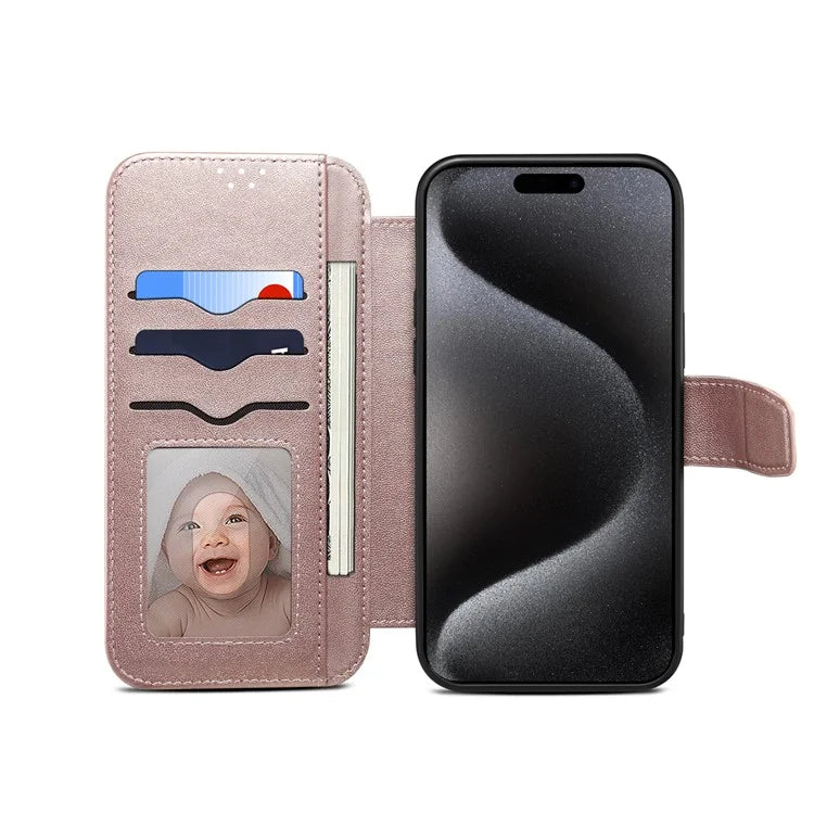 E1 For iPhone 15 Case Leather Wallet Drop-proof Phone Cover Compatible with MagSafe