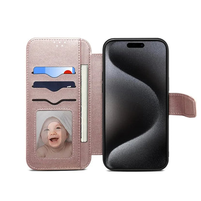 E1 For iPhone 15 Case Leather Wallet Drop-proof Phone Cover Compatible with MagSafe