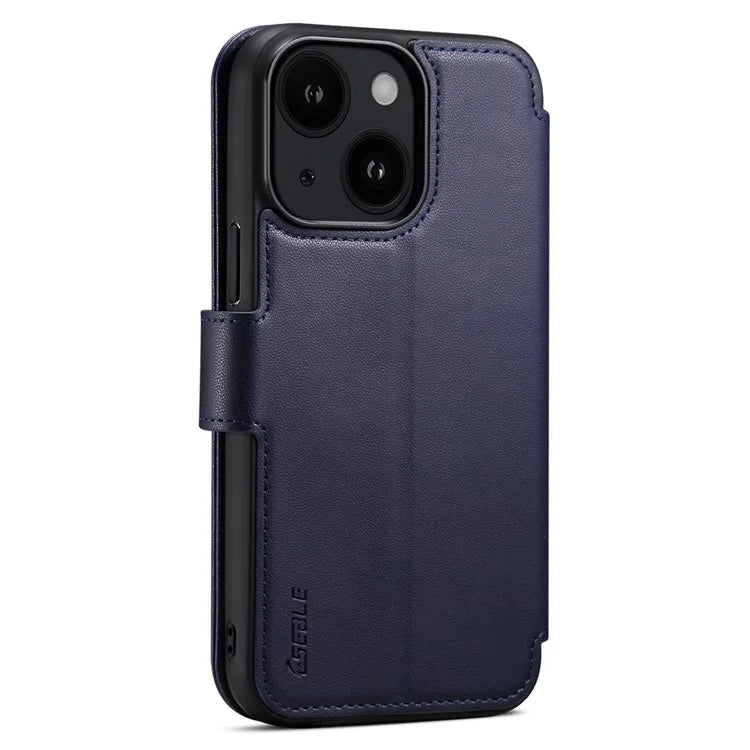 E1 For iPhone 15 Case Leather Wallet Drop-proof Phone Cover Compatible with MagSafe