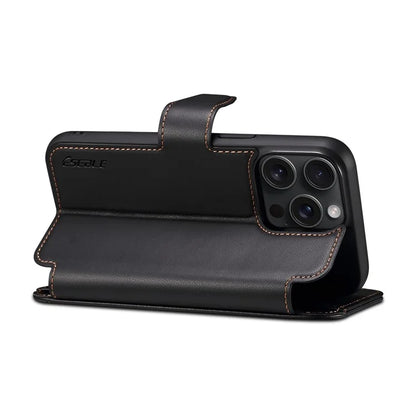 E1 For iPhone 15 Pro Cover Magnetic PU Leather Stand Flip Phone Case Compatible with MagSafe