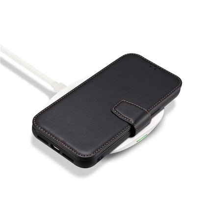 E1 For iPhone 15 Pro Cover Magnetic PU Leather Stand Flip Phone Case Compatible with MagSafe