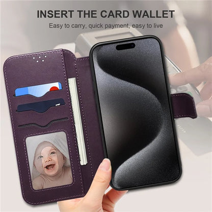 E1 For iPhone 15 Pro Cover Magnetic PU Leather Stand Flip Phone Case Compatible with MagSafe