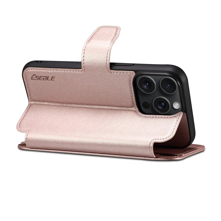 E1 For iPhone 15 Pro Cover Magnetic PU Leather Stand Flip Phone Case Compatible with MagSafe