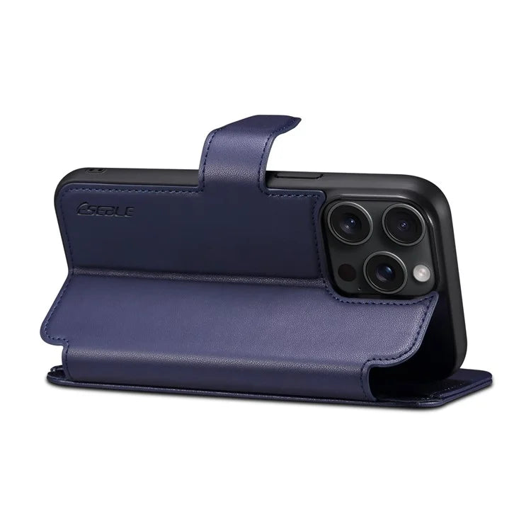 E1 For iPhone 15 Pro Cover Magnetic PU Leather Stand Flip Phone Case Compatible with MagSafe