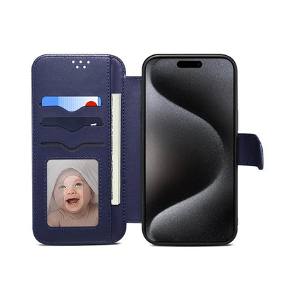E1 For iPhone 15 Pro Max Case Leather Wallet Magnetic Smartphone Cover Compatible with MagSafe