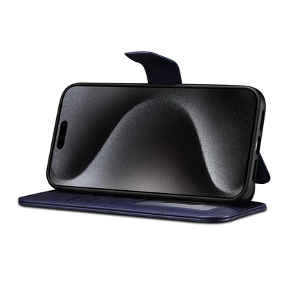 E1 For iPhone 15 Pro Max Case Leather Wallet Magnetic Smartphone Cover Compatible with MagSafe