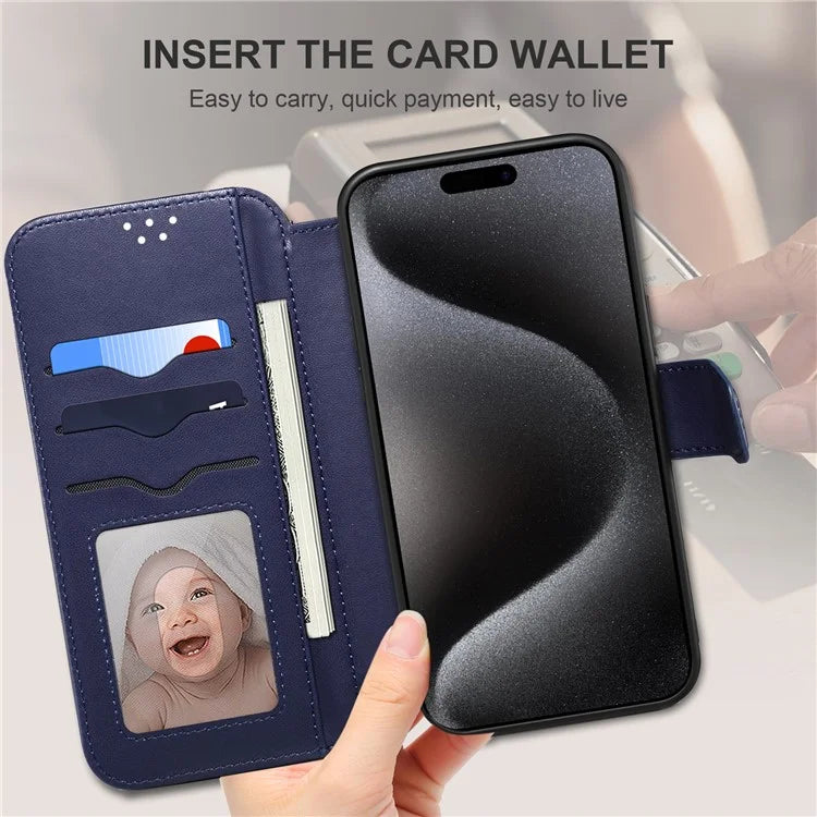 E1 For iPhone 15 Pro Max Case Leather Wallet Magnetic Smartphone Cover Compatible with MagSafe
