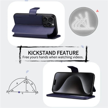 E1 For iPhone 15 Pro Max Case Leather Wallet Magnetic Smartphone Cover Compatible with MagSafe