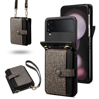 For Samsung Galaxy Z Flip4 5G Phone Case PU Leather+PC Phone Cover with Strap