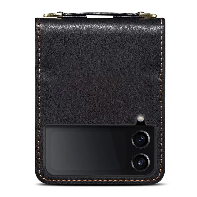 For Samsung Galaxy Z Flip4 5G Phone Case PU Leather+PC Phone Cover with Strap