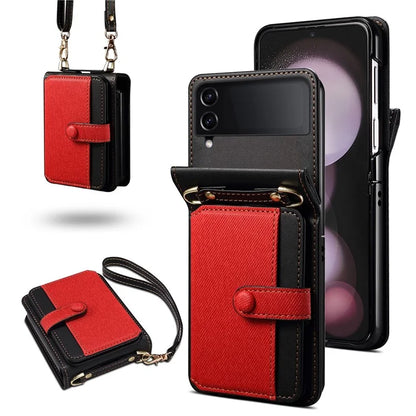 For Samsung Galaxy Z Flip4 5G Phone Case PU Leather+PC Phone Cover with Strap