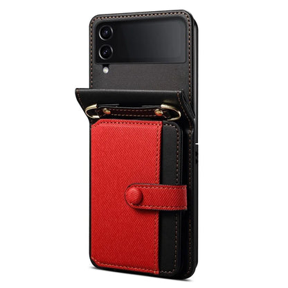 For Samsung Galaxy Z Flip4 5G Phone Case PU Leather+PC Phone Cover with Strap