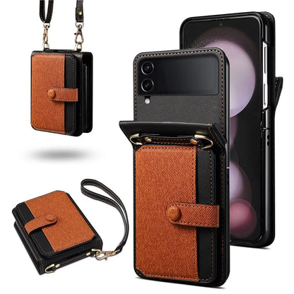 For Samsung Galaxy Z Flip4 5G Phone Case PU Leather+PC Phone Cover with Strap