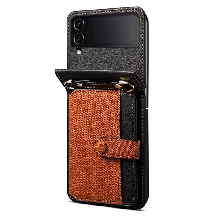 For Samsung Galaxy Z Flip4 5G Phone Case PU Leather+PC Phone Cover with Strap