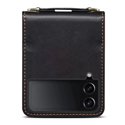 For Samsung Galaxy Z Flip4 5G Phone Case PU Leather+PC Phone Cover with Strap