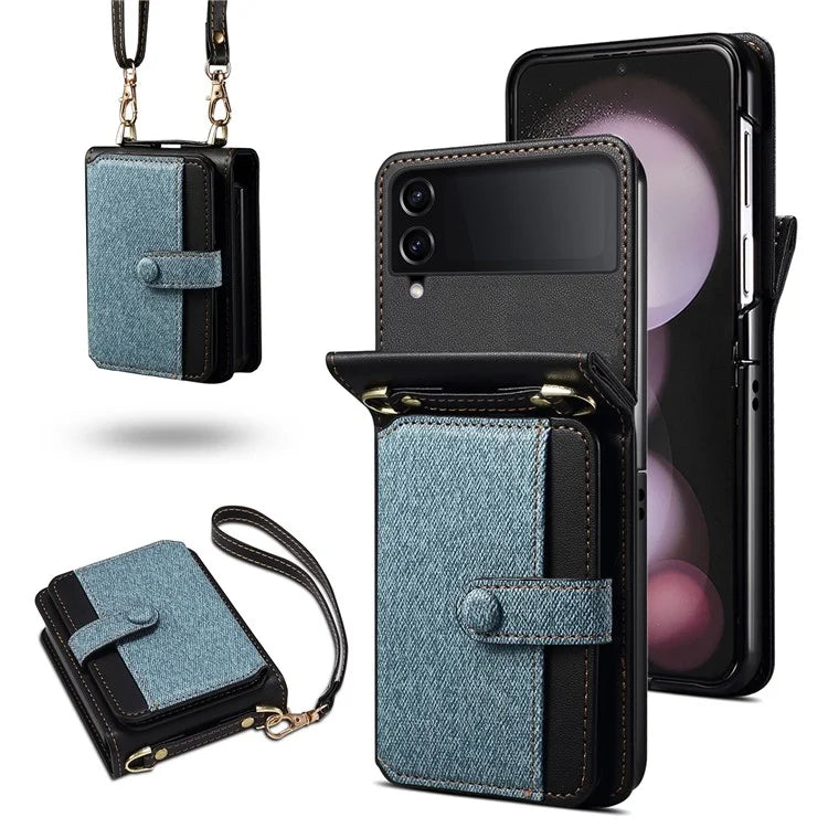 For Samsung Galaxy Z Flip4 5G Phone Case PU Leather+PC Phone Cover with Strap