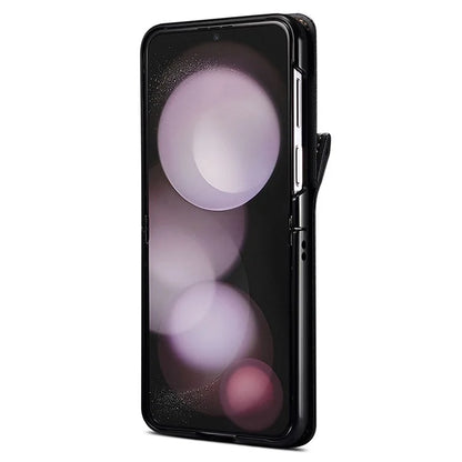 For Samsung Galaxy Z Flip4 5G Phone Case PU Leather+PC Phone Cover with Strap