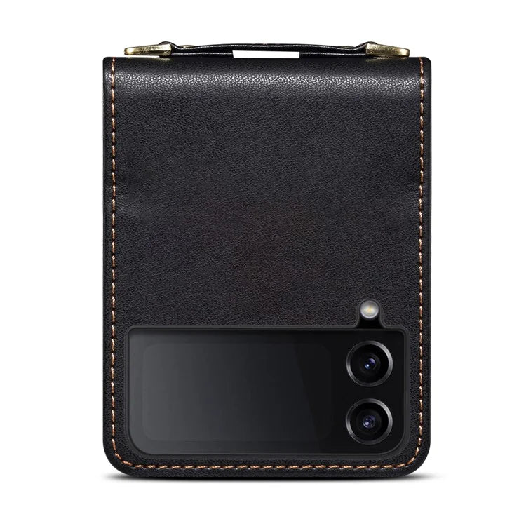 For Samsung Galaxy Z Flip4 5G Phone Case PU Leather+PC Phone Cover with Strap