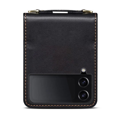 For Samsung Galaxy Z Flip4 5G Phone Case PU Leather+PC Phone Cover with Strap