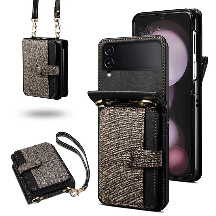 For Samsung Galaxy Z Flip3 5G Phone Cover PU Leather+PC Phone Shell with Strap