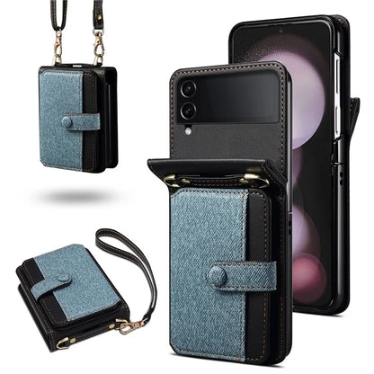 For Samsung Galaxy Z Flip3 5G Phone Cover PU Leather+PC Phone Shell with Strap