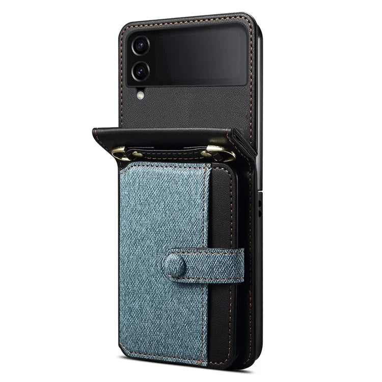 For Samsung Galaxy Z Flip3 5G Phone Cover PU Leather+PC Phone Shell with Strap