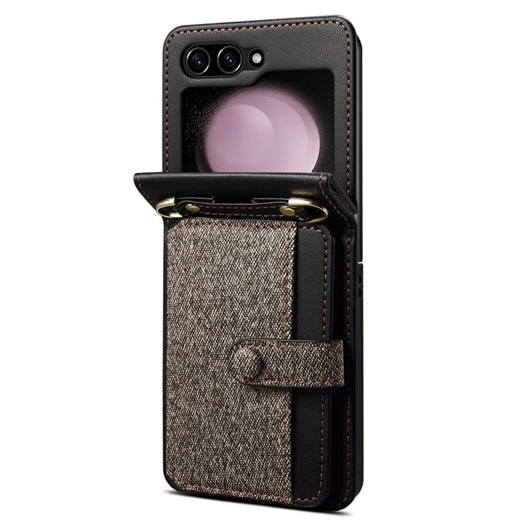 For Samsung Galaxy Z Flip5 5G Case PU Leather+PC Phone Protective Cover with Strap