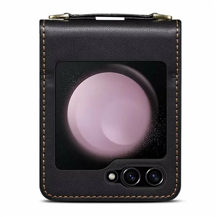 For Samsung Galaxy Z Flip5 5G Case PU Leather+PC Phone Protective Cover with Strap
