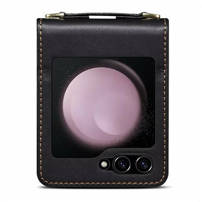 For Samsung Galaxy Z Flip5 5G Case PU Leather+PC Phone Protective Cover with Strap