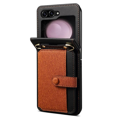 For Samsung Galaxy Z Flip5 5G Case PU Leather+PC Phone Protective Cover with Strap