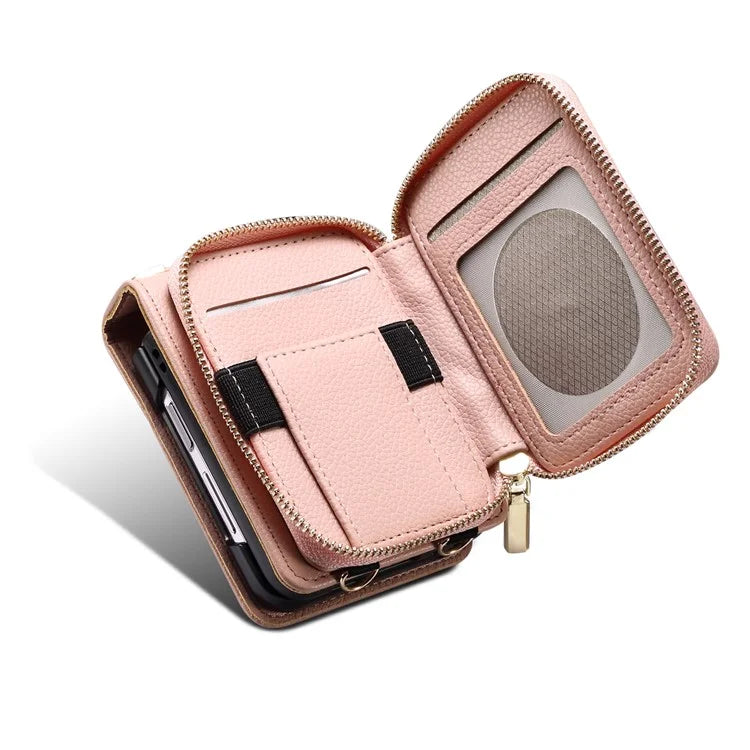 For Samsung Galaxy Z Flip4 5G Case Multi-card Slot PU Leather+PC Phone Protector with Strap