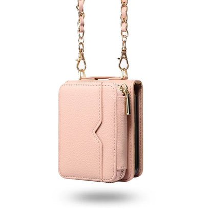 For Samsung Galaxy Z Flip4 5G Case Multi-card Slot PU Leather+PC Phone Protector with Strap