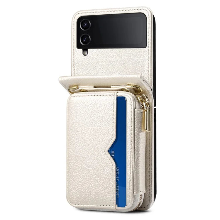For Samsung Galaxy Z Flip4 5G Case Multi-card Slot PU Leather+PC Phone Protector with Strap