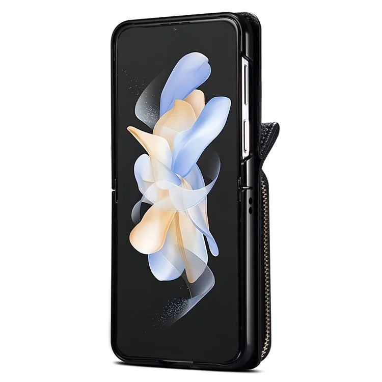 For Samsung Galaxy Z Flip3 5G Cover PU Leather+PC Phone Protective Case Card Holder with Strap