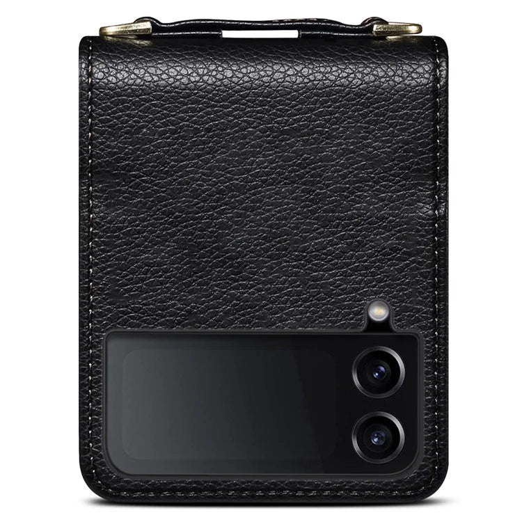 For Samsung Galaxy Z Flip3 5G Cover PU Leather+PC Phone Protective Case Card Holder with Strap
