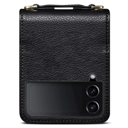 For Samsung Galaxy Z Flip3 5G Cover PU Leather+PC Phone Protective Case Card Holder with Strap