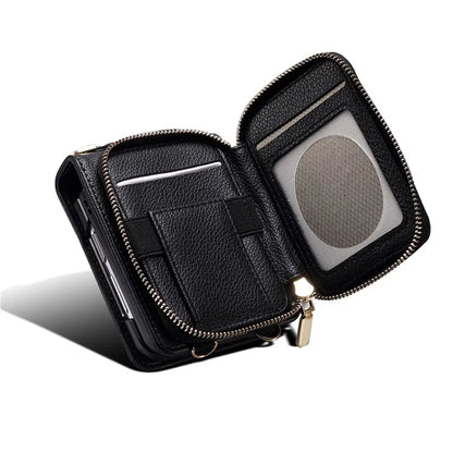 For Samsung Galaxy Z Flip3 5G Cover PU Leather+PC Phone Protective Case Card Holder with Strap