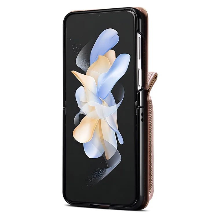 For Samsung Galaxy Z Flip3 5G Cover PU Leather+PC Phone Protective Case Card Holder with Strap