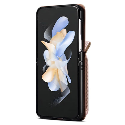For Samsung Galaxy Z Flip3 5G Cover PU Leather+PC Phone Protective Case Card Holder with Strap