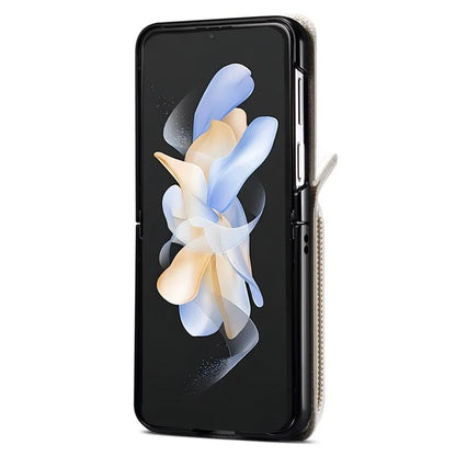 For Samsung Galaxy Z Flip3 5G Cover PU Leather+PC Phone Protective Case Card Holder with Strap