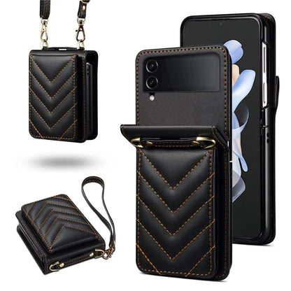 For Samsung Galaxy Z Flip4 5G Case PU Leather+PC Phone Cover Protective Phone Shell with Strap