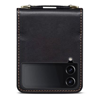 For Samsung Galaxy Z Flip4 5G Case PU Leather+PC Phone Cover Protective Phone Shell with Strap