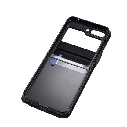 For Samsung Galaxy Z Flip4 5G Case PU Leather+PC Phone Cover Protective Phone Shell with Strap