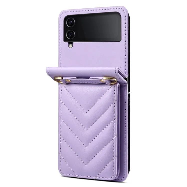 For Samsung Galaxy Z Flip4 5G Case PU Leather+PC Phone Cover Protective Phone Shell with Strap