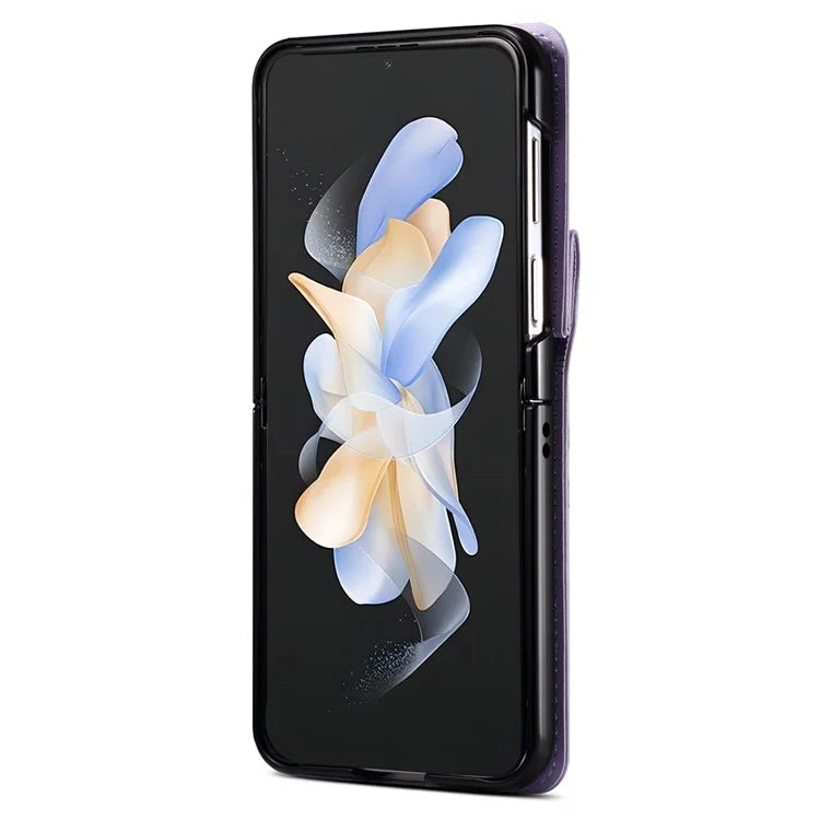 For Samsung Galaxy Z Flip4 5G Case PU Leather+PC Phone Cover Protective Phone Shell with Strap