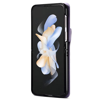 For Samsung Galaxy Z Flip4 5G Case PU Leather+PC Phone Cover Protective Phone Shell with Strap