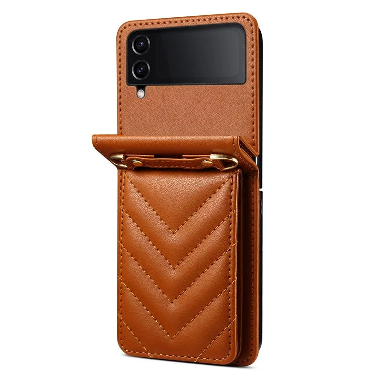 For Samsung Galaxy Z Flip4 5G Case PU Leather+PC Phone Cover Protective Phone Shell with Strap