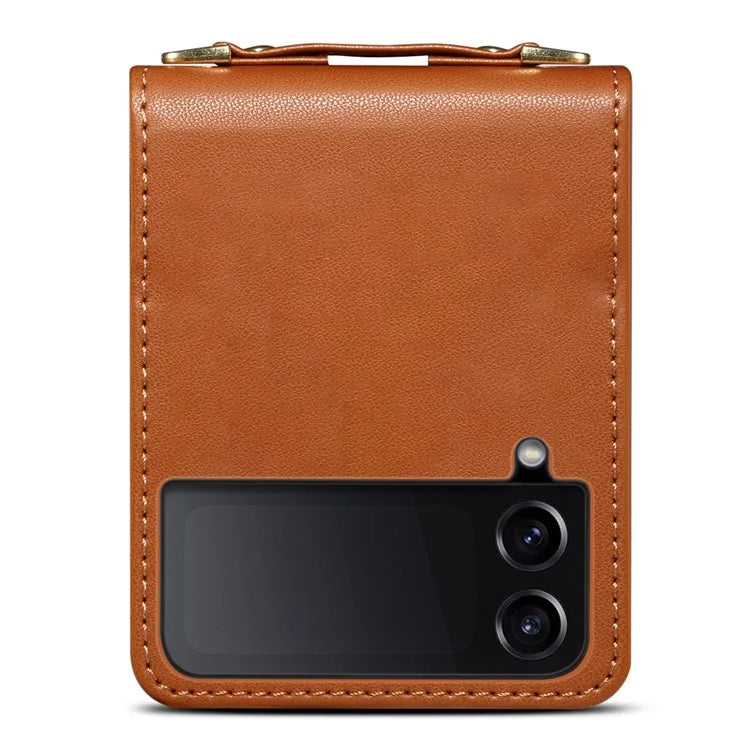 For Samsung Galaxy Z Flip4 5G Case PU Leather+PC Phone Cover Protective Phone Shell with Strap