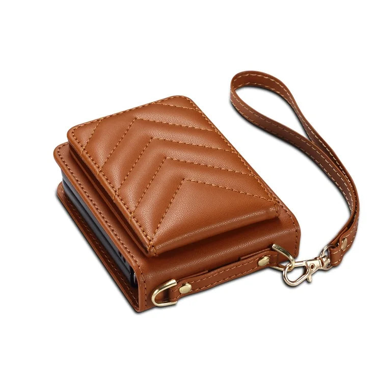 For Samsung Galaxy Z Flip4 5G Case PU Leather+PC Phone Cover Protective Phone Shell with Strap